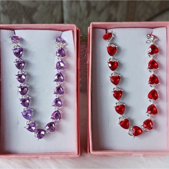 RED or PURPLE Hearts Sterling Silver Bracelet - Picture 7 of 15